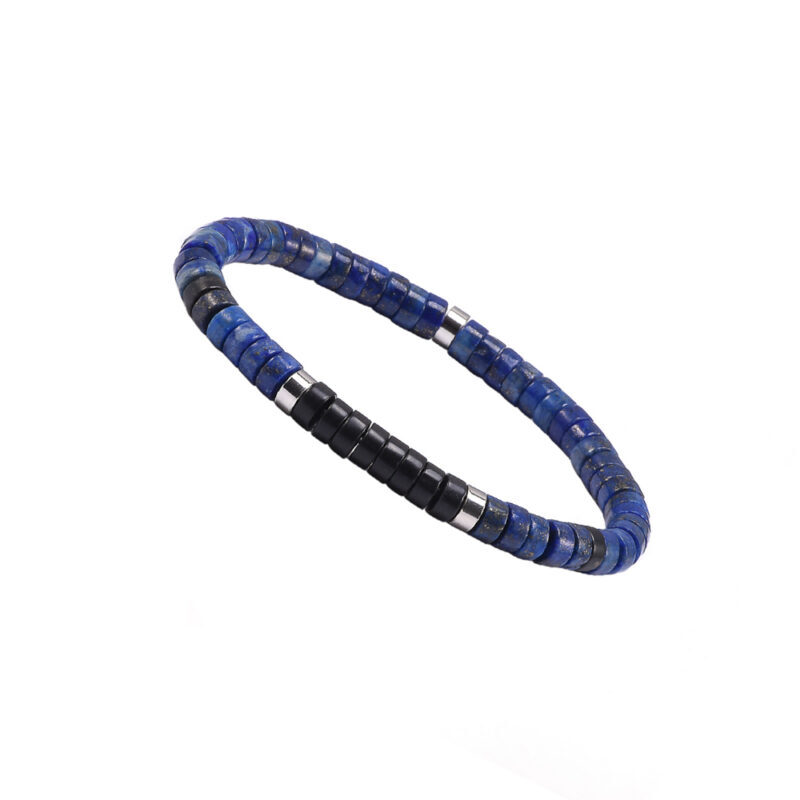 Bracelet perles heishi agate noire et lapis bleu