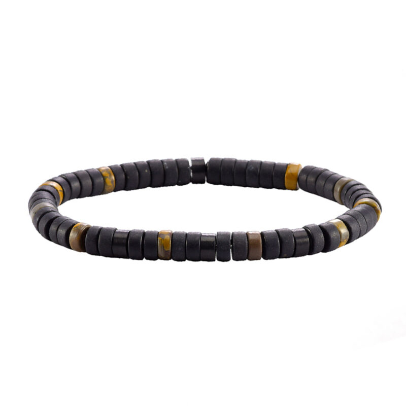 Bracelet perles heishi agate noire mate jaspe bambou