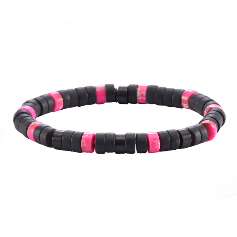 Bracelet PERLES HEISHI AGATE NOIRE MATE JASPE ROSE ROUGE IMPÉRIAL