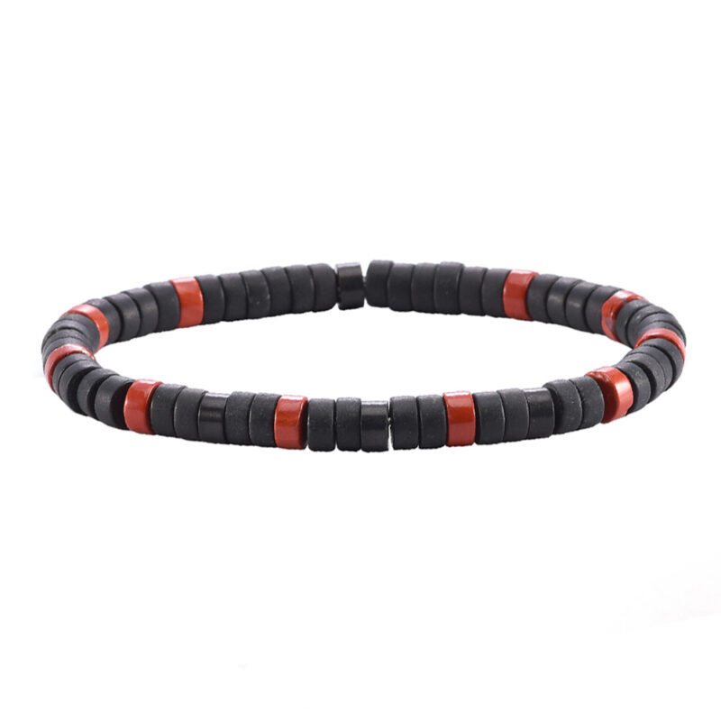 Bracelet perles heishi agate noire mate jaspe rouge