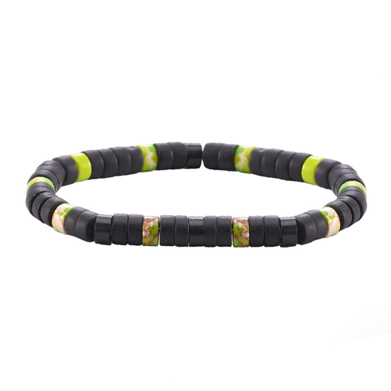 Bracelet perles heishi agate noire mate jaspe vert jaune