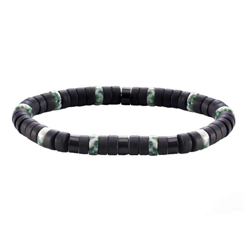 Bracelet perles heishi agate noire mate jaspe vert tacheté
