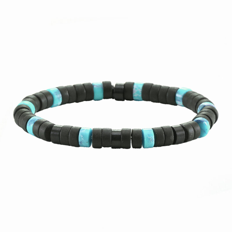Bracelet perles heishi agate noire mate turquoise
