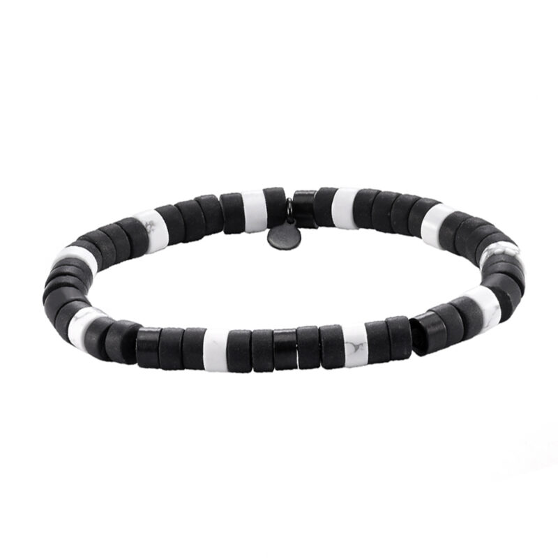 Bracelet perles heishi agate noire mate turquoise blanche