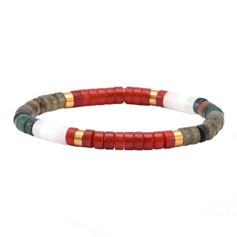 Bracelet perles heishi agate rouge pierre de lune