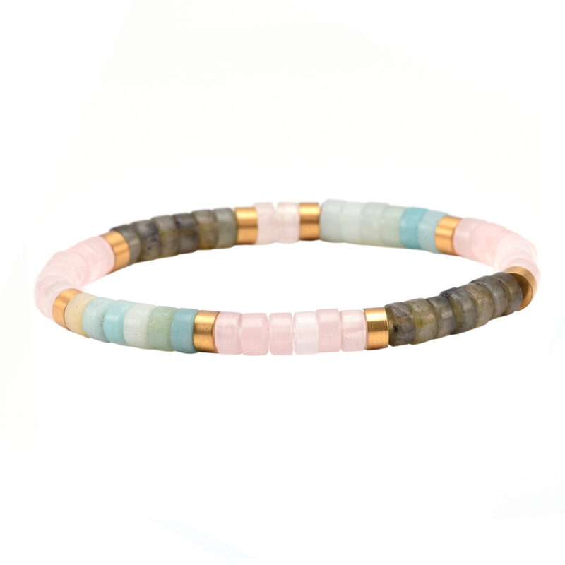 Bracelet perles heishi amazonite rose pierre de lune