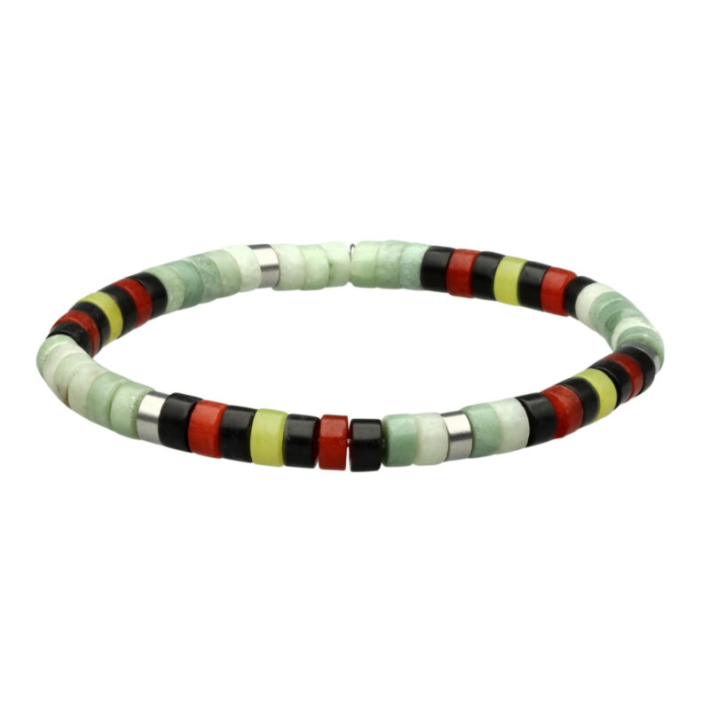 Bracelet perles heishi jade vert fonce agate rouge agate noire jade citron