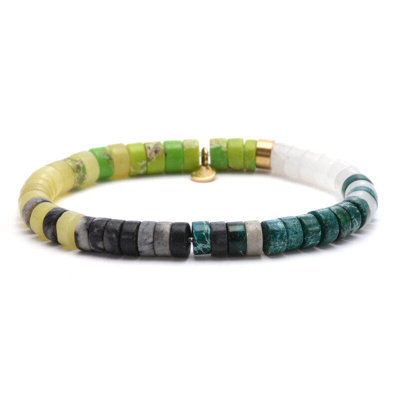 Bracelet perles heishi jaspe blanc malachite jaspe jaune et vert