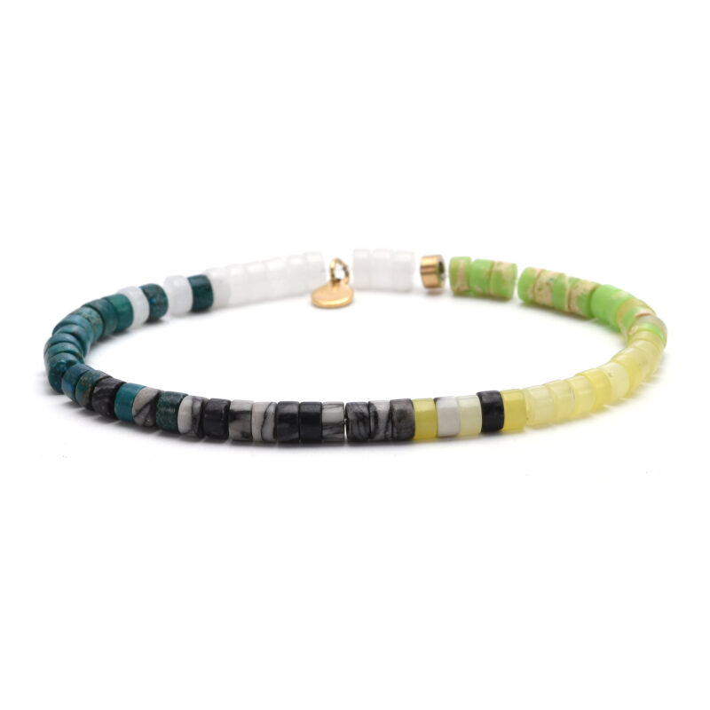 Bracelet perles heishi jaspe blanc malachite jaspe jaune et vert 4mm