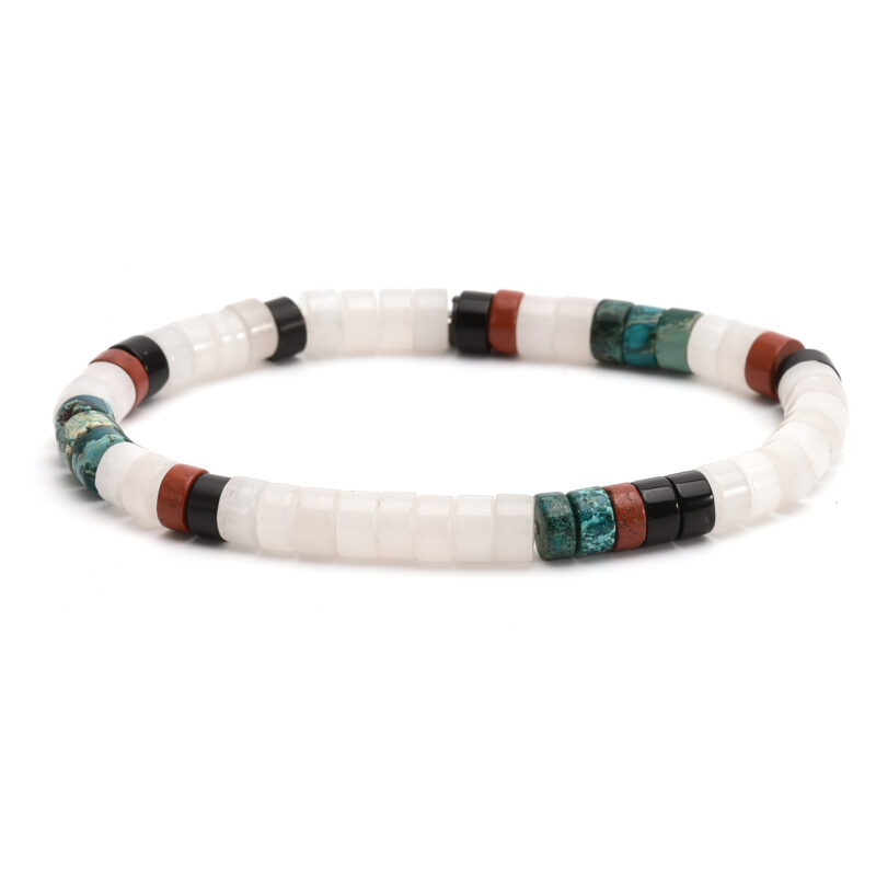 Bracelet perles heishi  jaspe blanc rouge agate noir