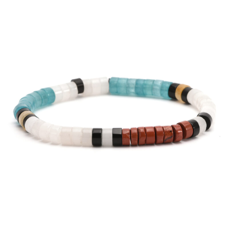 Bracelet perles heishi  jaspe blanc rouge bleu