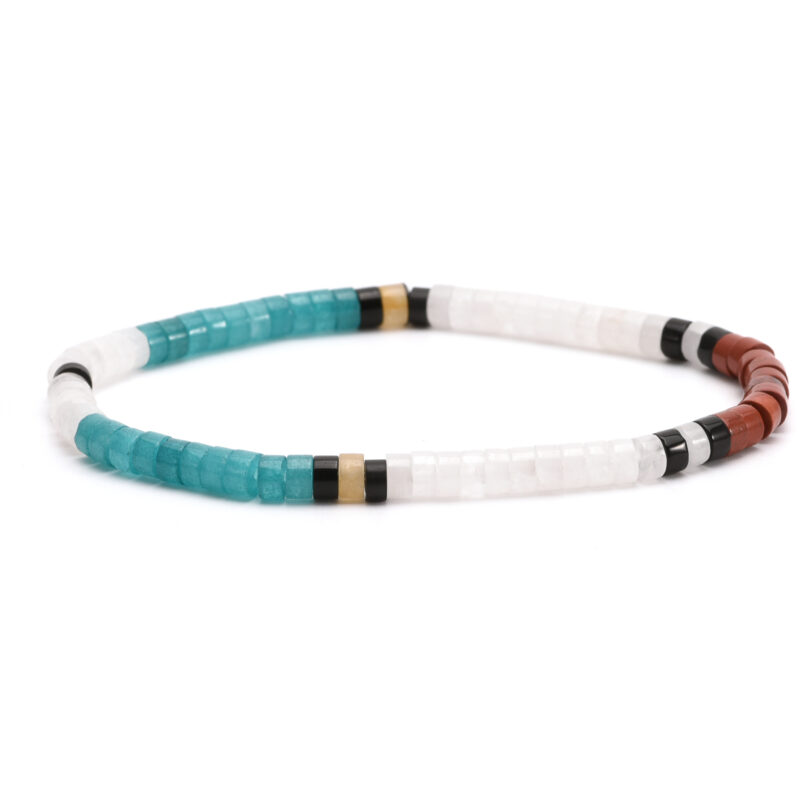 Bracelet perles heishi  jaspe blanc rouge bleu 4mm