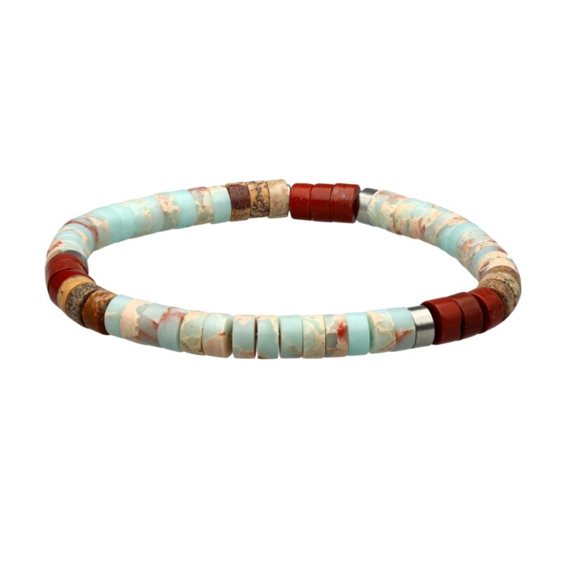 Bracelet perles heishi jaspe bleu et rouge