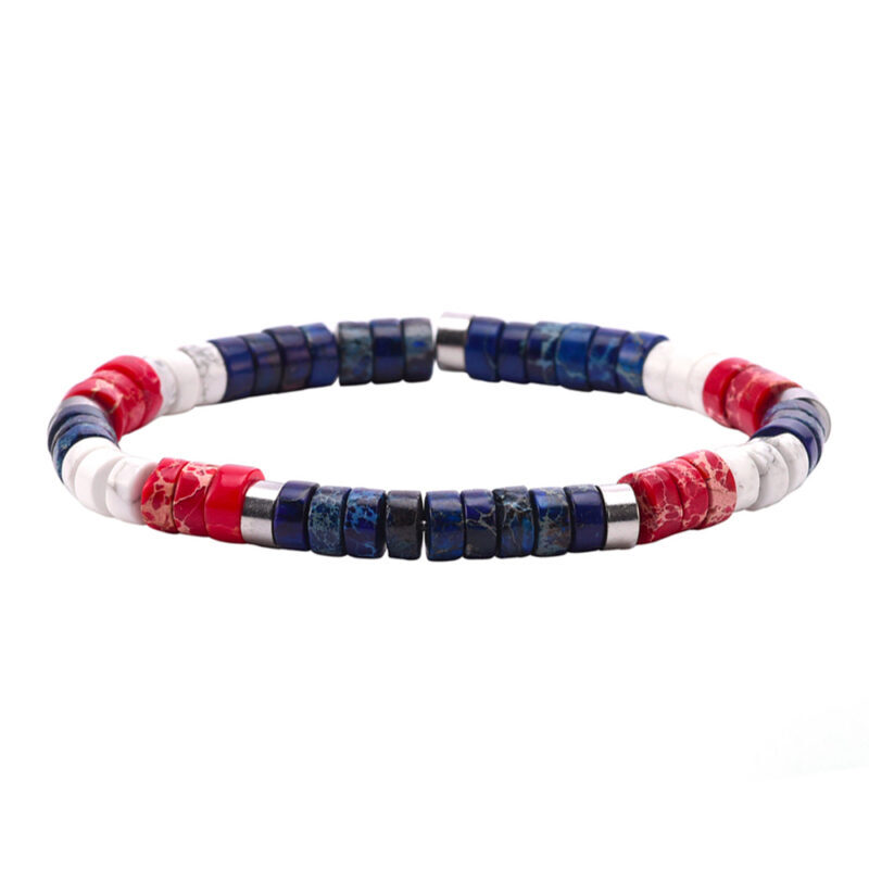 Bracelet perles heishi jaspe bleu et rouge