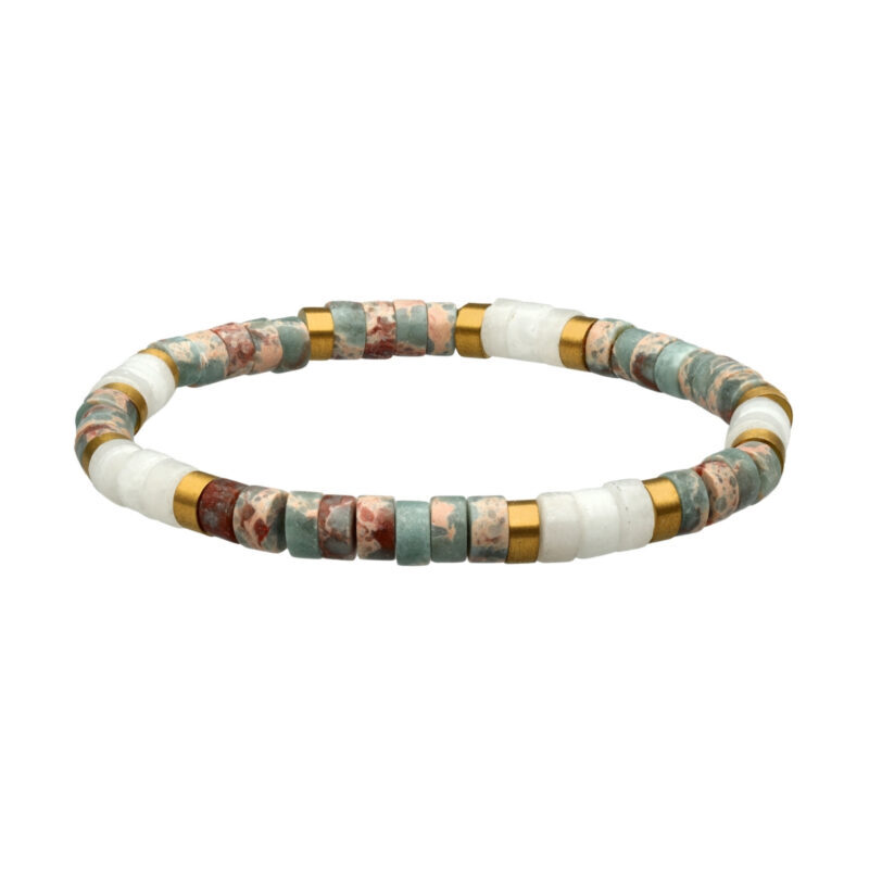 Bracelet perles heishi jaspe bleu impérial jaspe blanc