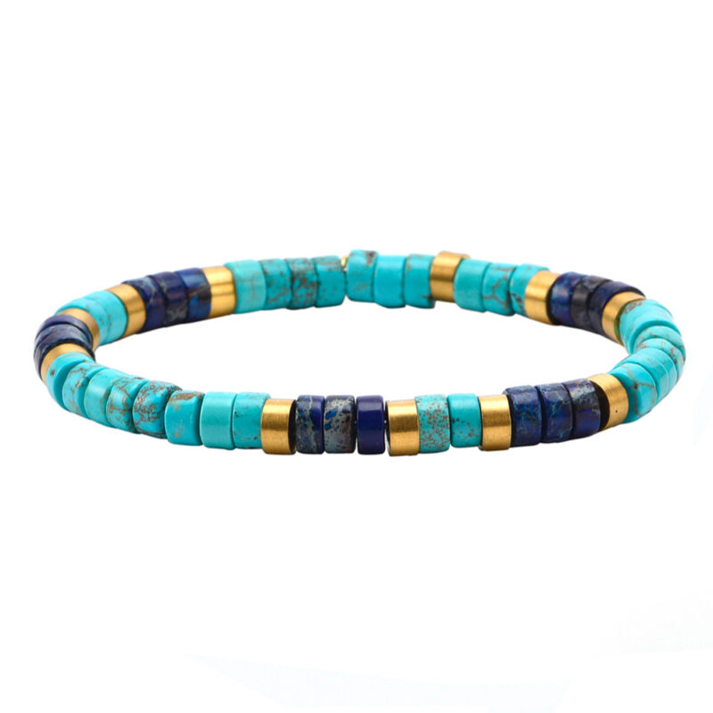 Bracelet perles heishi jaspe bleu turquoise