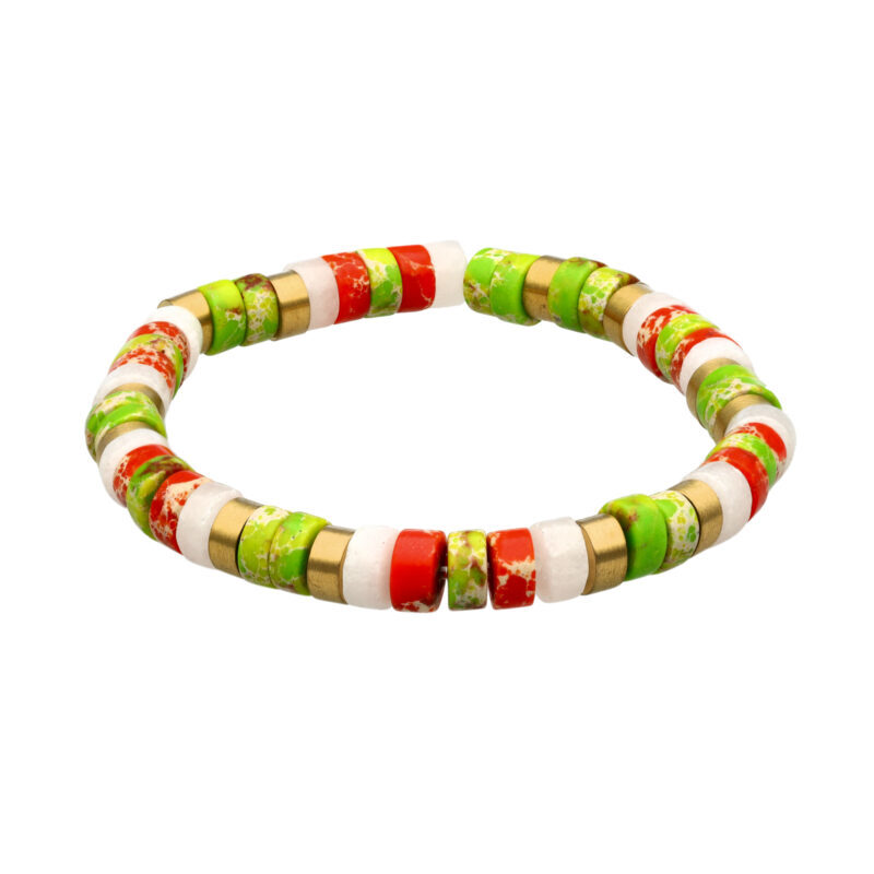 Bracelet perles heishi jaspe gris vert impérial