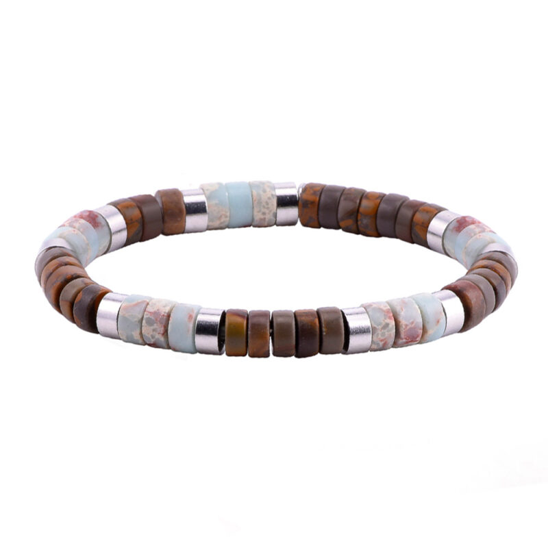 Bracelet perles heishi jaspe impérial bleu océan œil de tigre