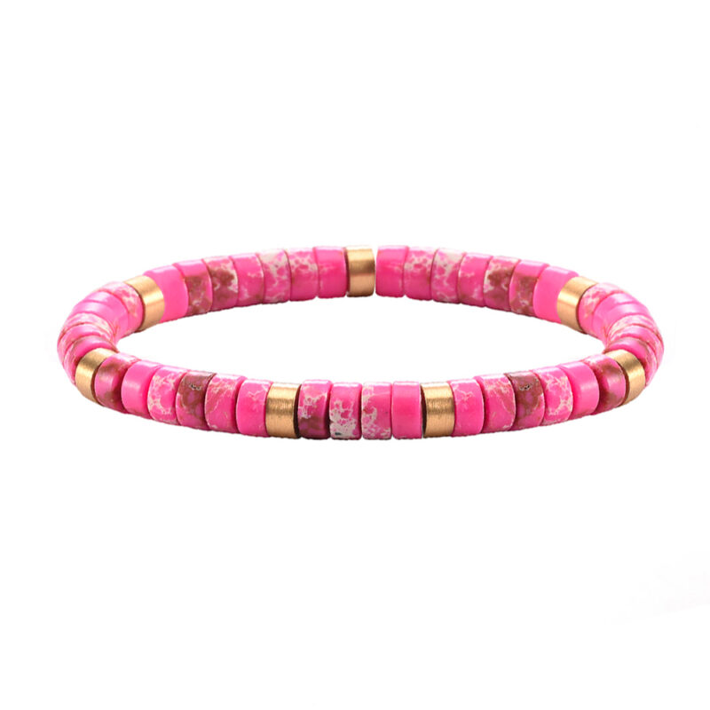 Bracelet perles heishi jaspe impérial rose rouge