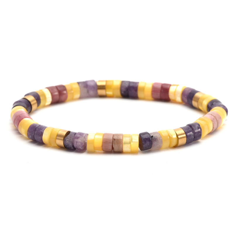 Bracelet perles heishi  jaspe jaune améthyste