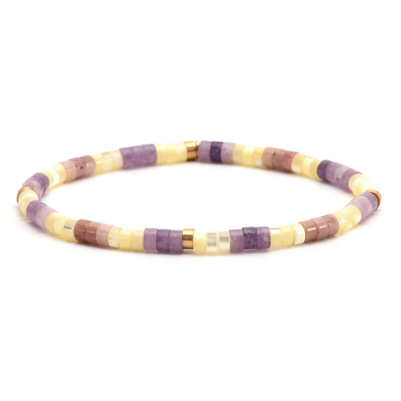 Bracelet perles heishi jaspe jaune améthyste 4mm