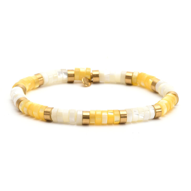 Bracelet perles heishi  jaspe jaune blanc