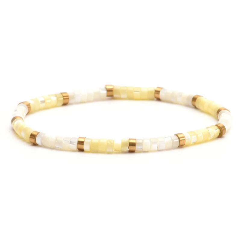 Bracelet perles heishi  jaspe jaune blanc 4mm