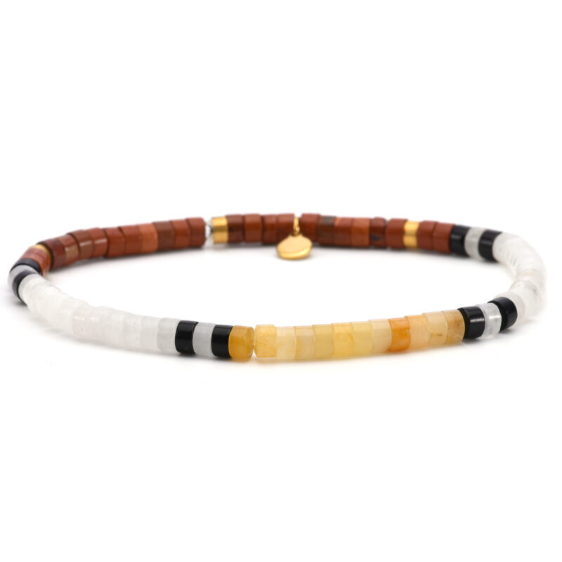 Bracelet perles heishi jaspe jaune blanc rouge 4mm
