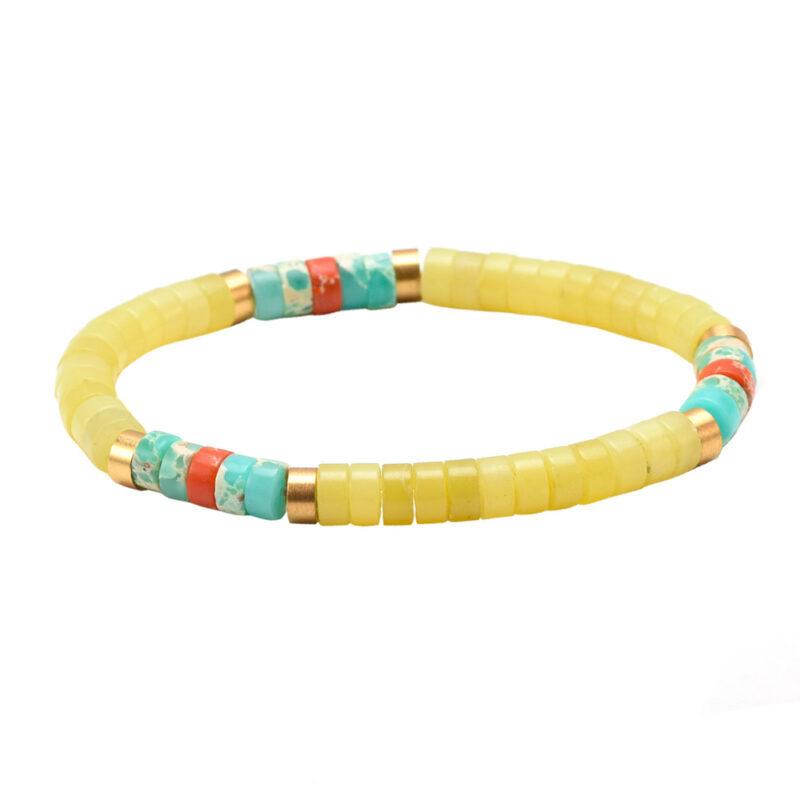 Bracelet perles heishi jaspe jaune vert orange