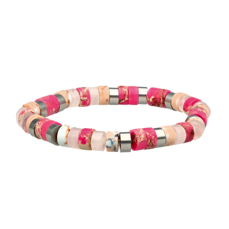 Bracelet perles heishi jaspe pourpre et rose impérial