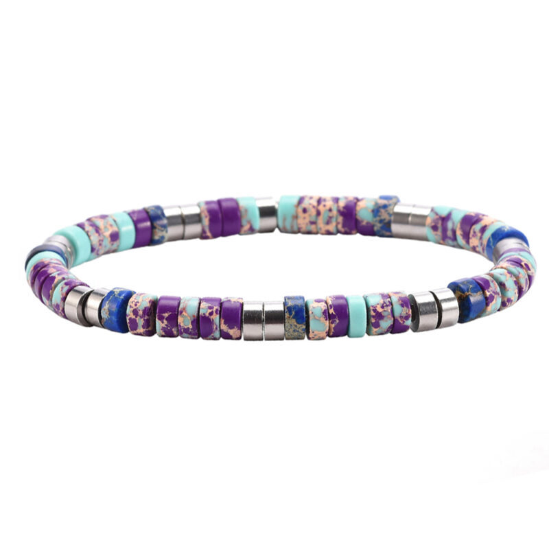 Bracelet perles heishi jaspe pourpre impérial