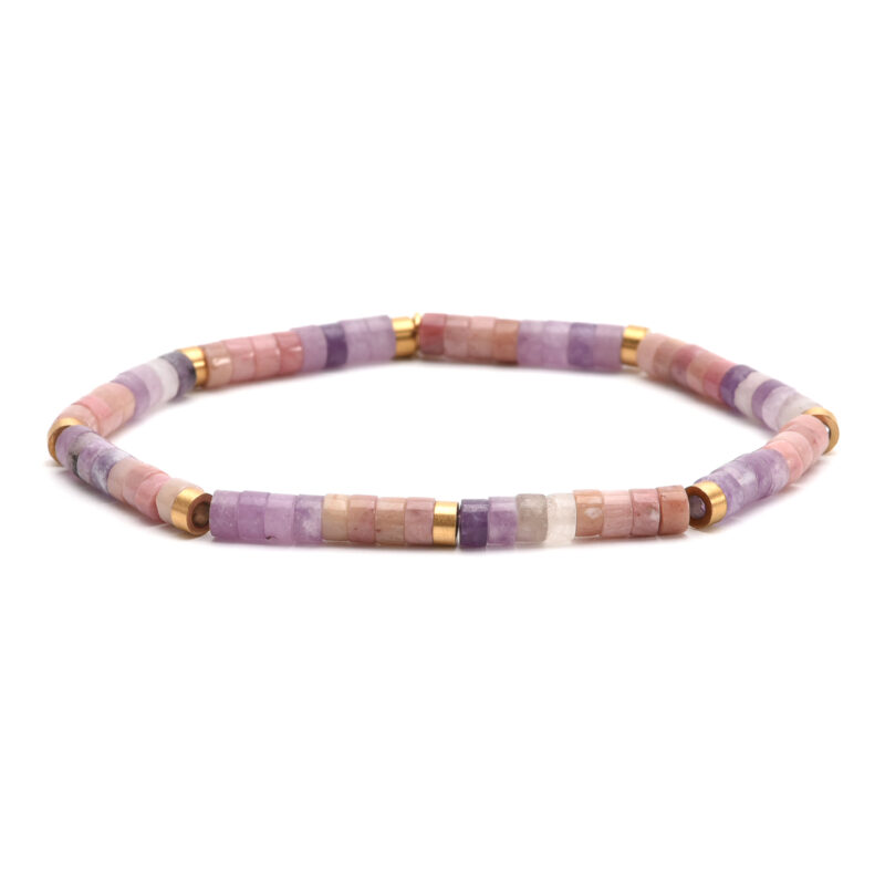 Bracelet perles heishi  jaspe rose améthyste 4mm