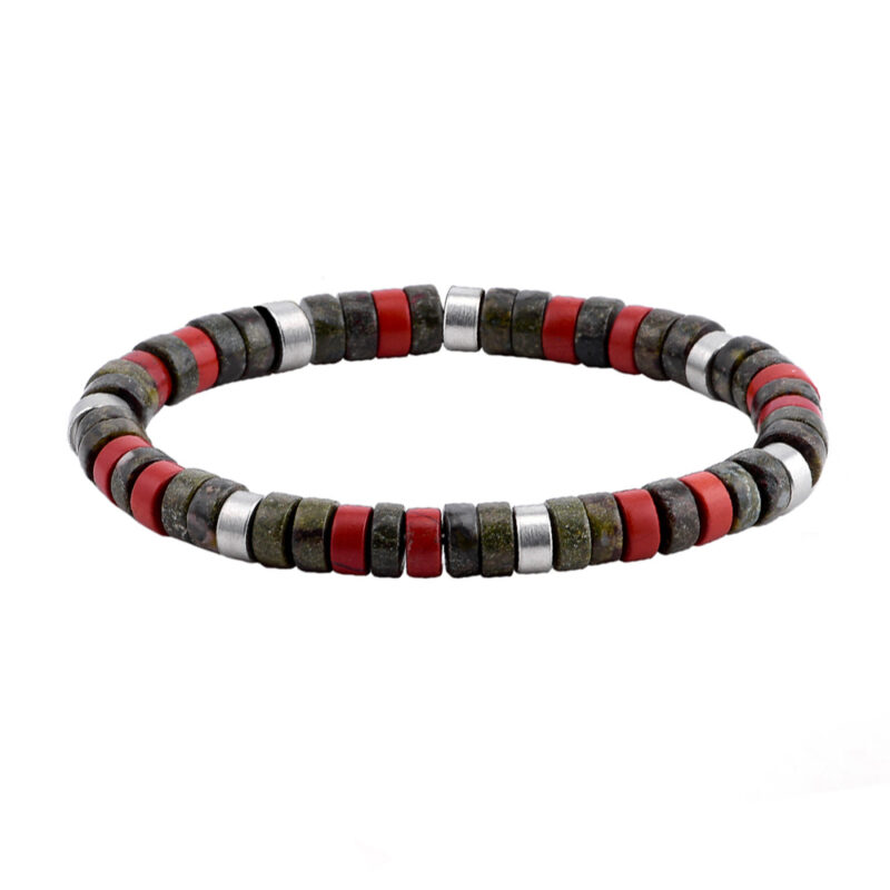 Bracelet perles heishi jaspe rouge et jaspe sang de dragon