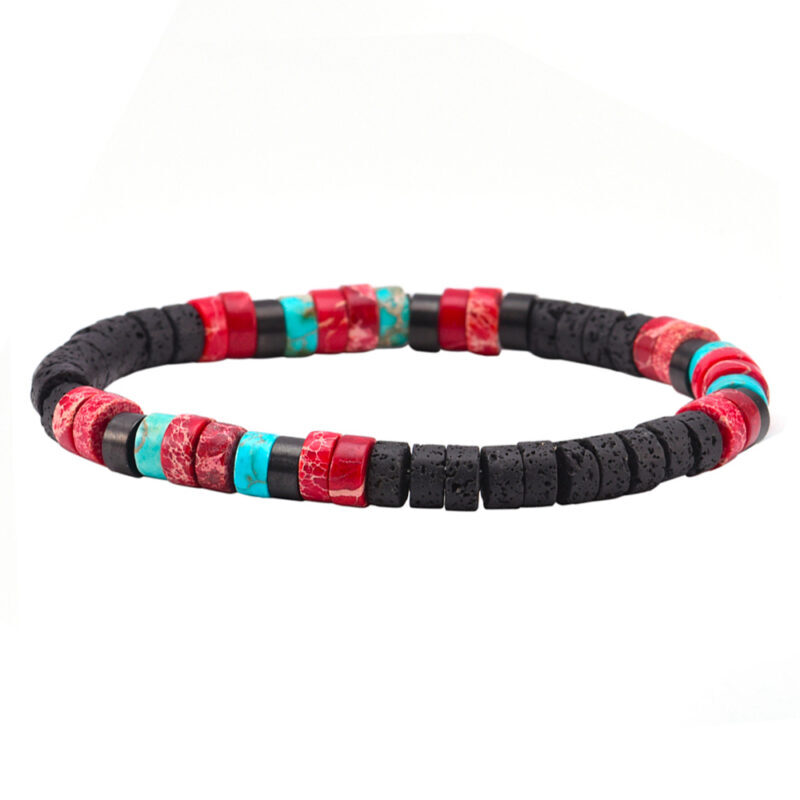 Bracelet perles heishi jaspe rouge pierre de lave turquoise