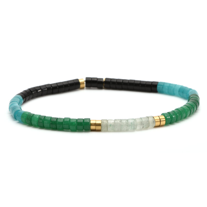 Bracelet perles heishi jaspe vert agate noir 4mm