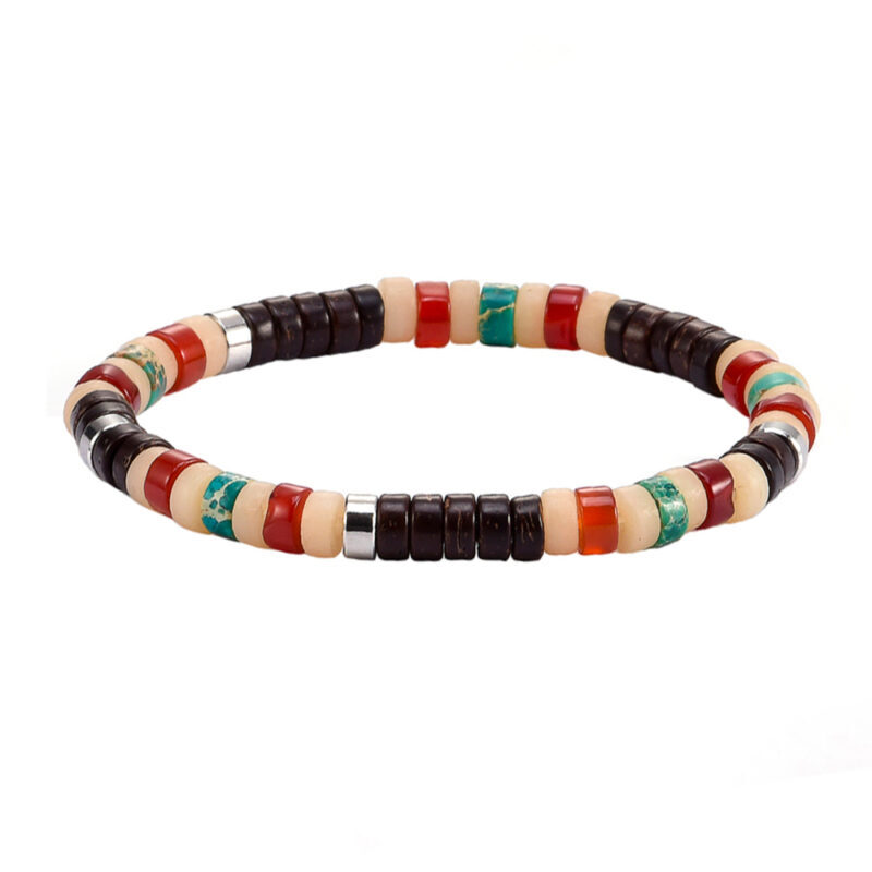 Bracelet perles heishi jaspe vert impérial agate rouge coconut jaspe jaune clair
