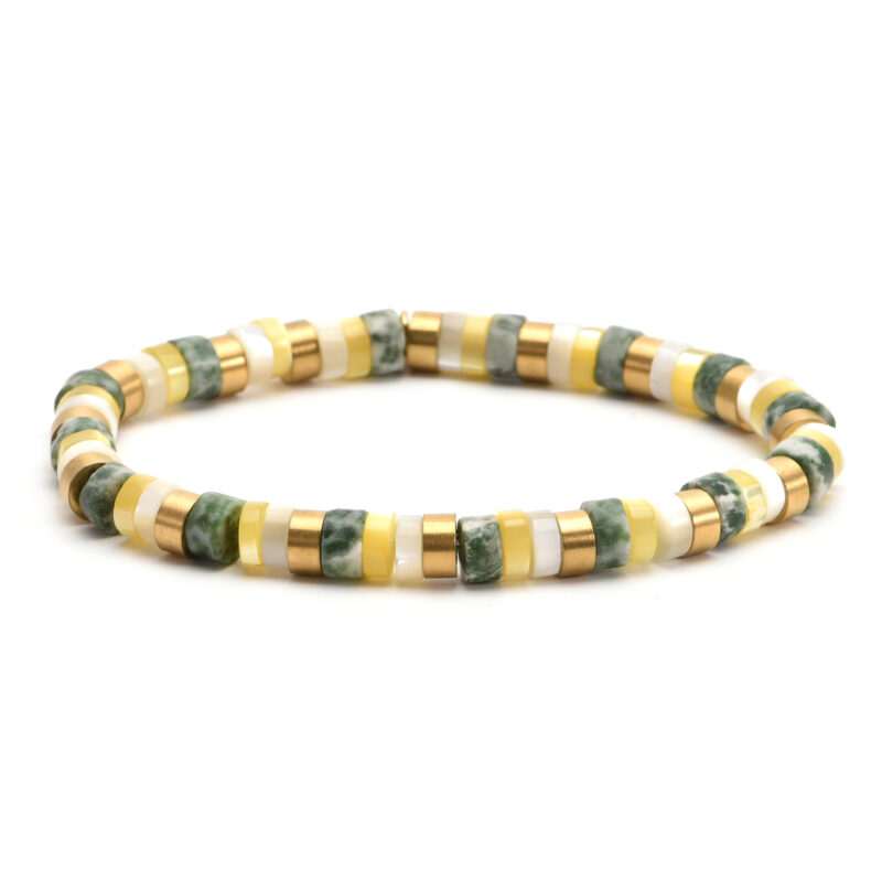 Bracelet perles heishi  jaspe vert jaune blanc