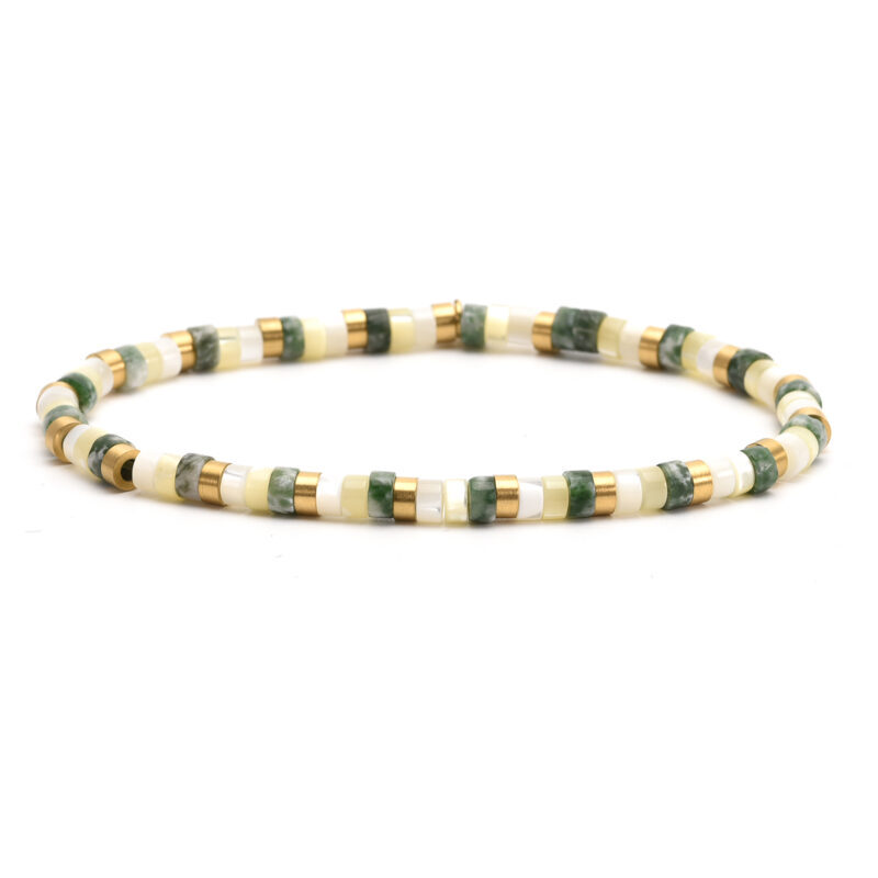 Bracelet perles heishi  jaspe vert jaune blanc 4mm