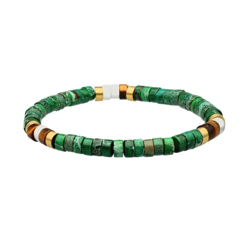 Bracelet perles heishi jaspe vert œil de tigre