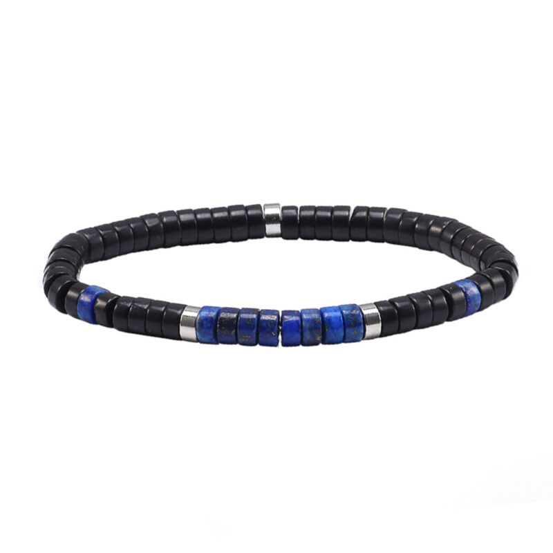 Bracelet perles heishi lapis lazuli et agate noire