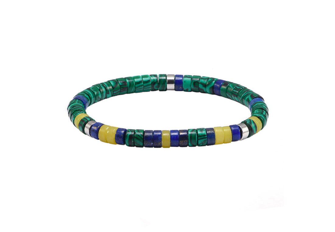 Bracelet perles heishi lapis malachite jade citron