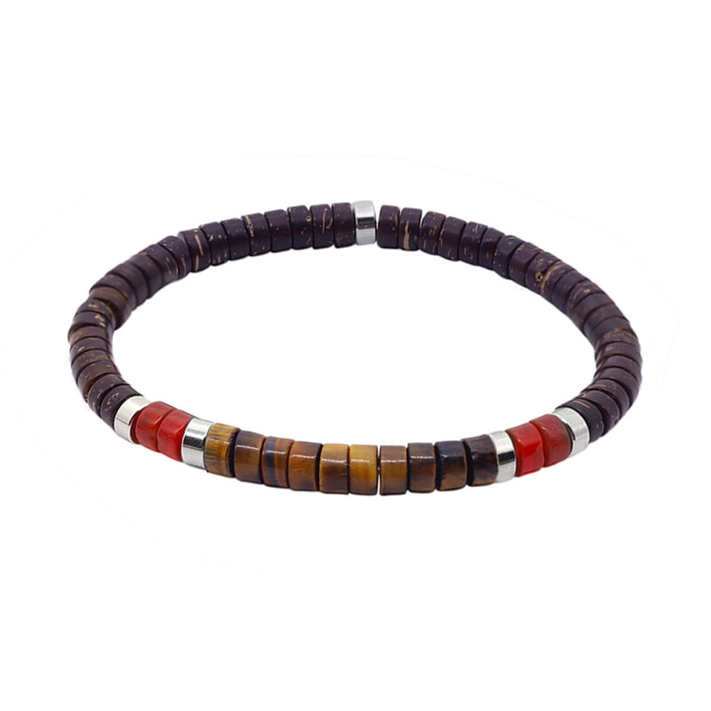 Bracelet perles heishi œil de tigre agate rouge perles coco