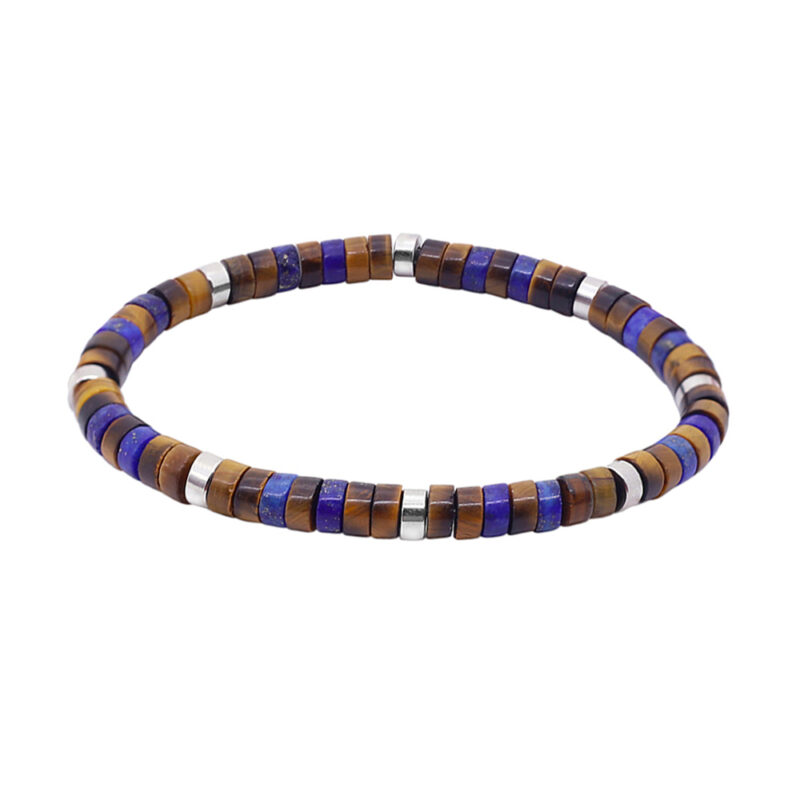 Bracelet perles heishi œil de tigre et lapis