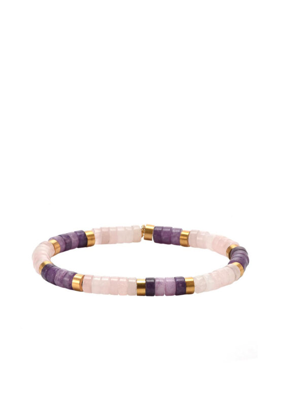 Bracelet perles heishi pierre d'améthyste quartz rose