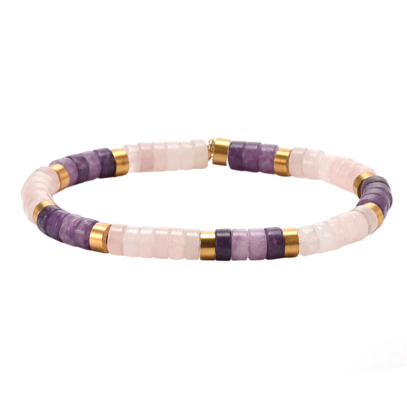 Bracelet perles heishi pierre d'améthyste quartz rose