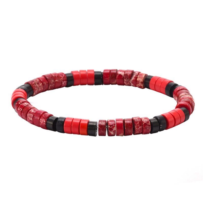 Bracelet perles heishi pierre de corail et jaspe impérial rouge