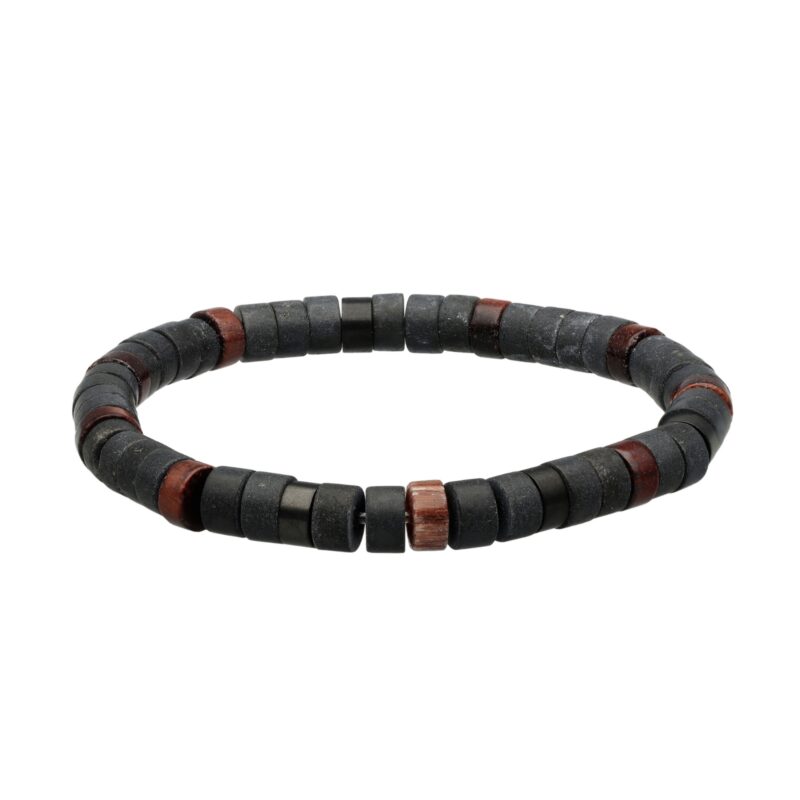 Bracelet perles heishi pierres naturelles agate noire œil de tigre rouge