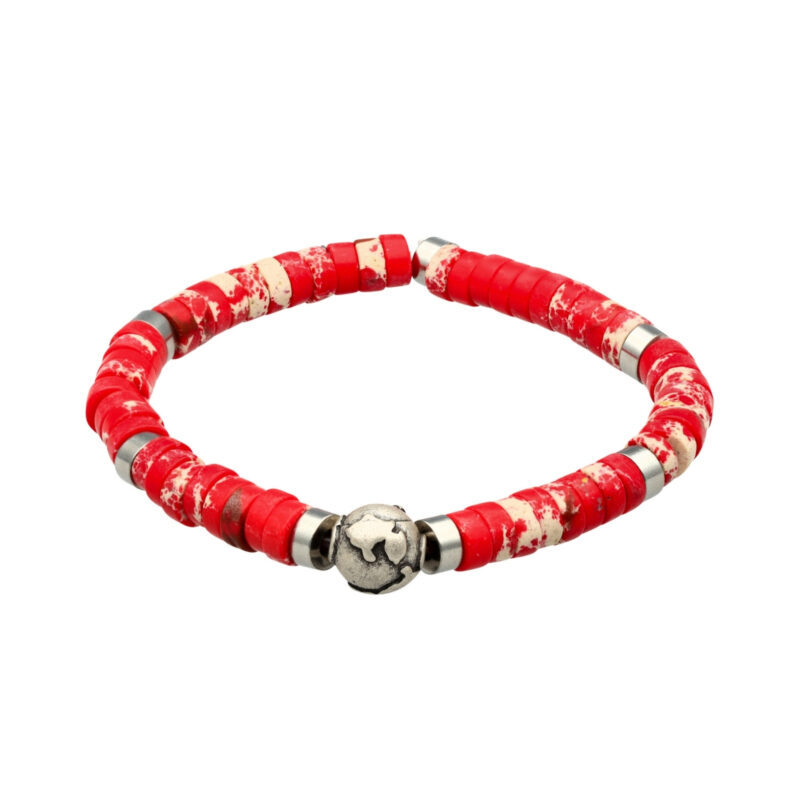 Bracelet perles heishi pierres naturelles jaspe impérial orange,  planète acier