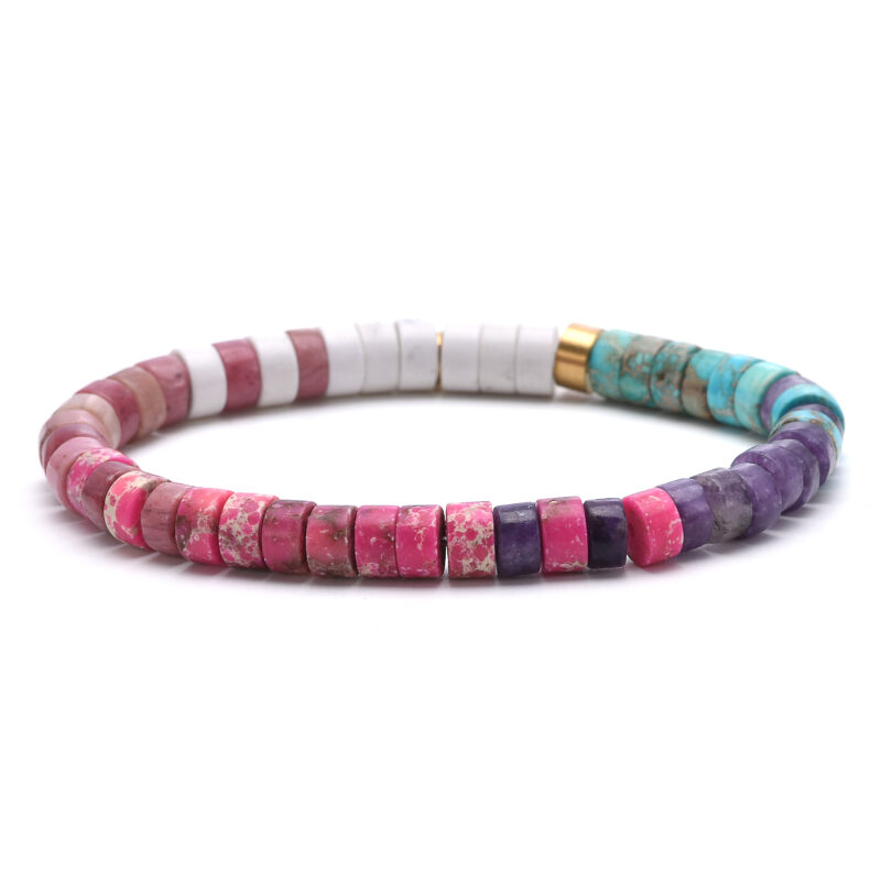 Bracelet perles heishi turquoise améthyste jaspe rouge impérial