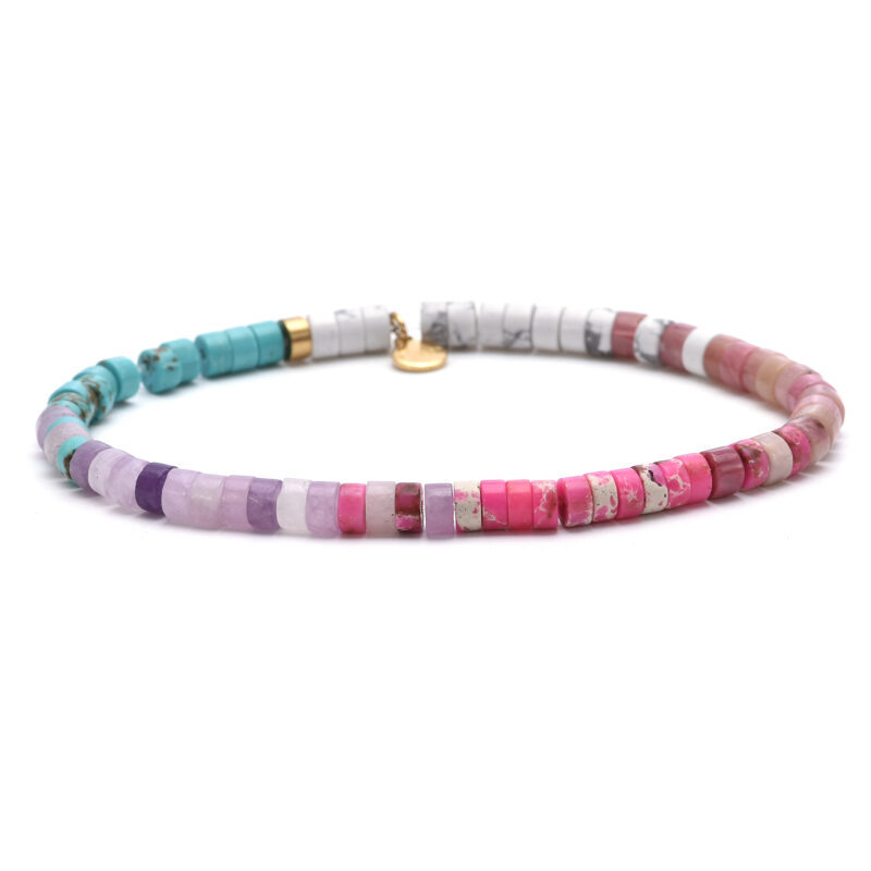 Bracelet perles heishi turquoise améthyste jaspe rouge impérial 4mm